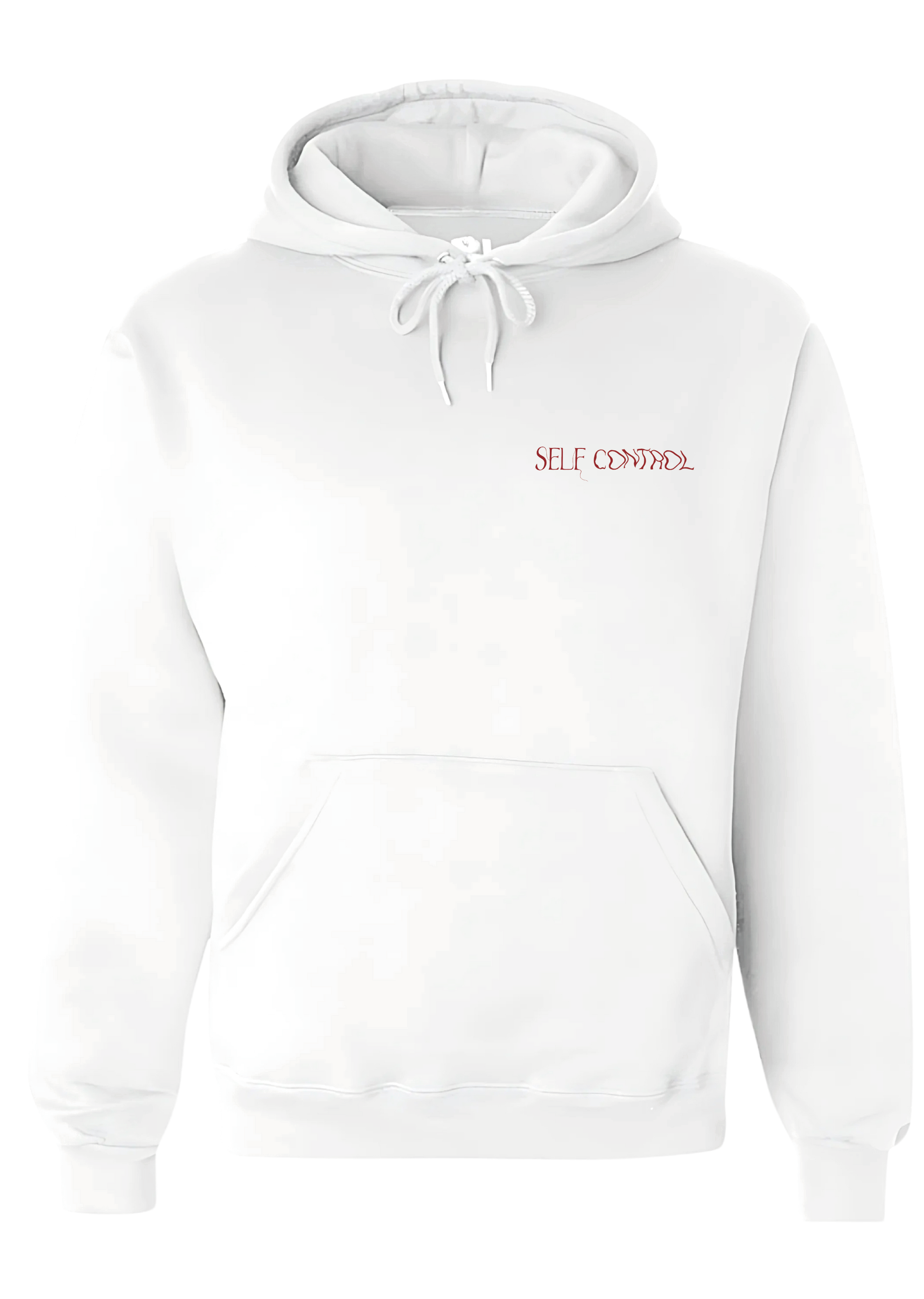 Sweatshirt à capuche blanc « " No Self Control" » vu de face, design beauf et humour